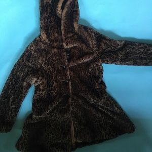 Free People Leopard Print Faux Fur Hooded Jacket